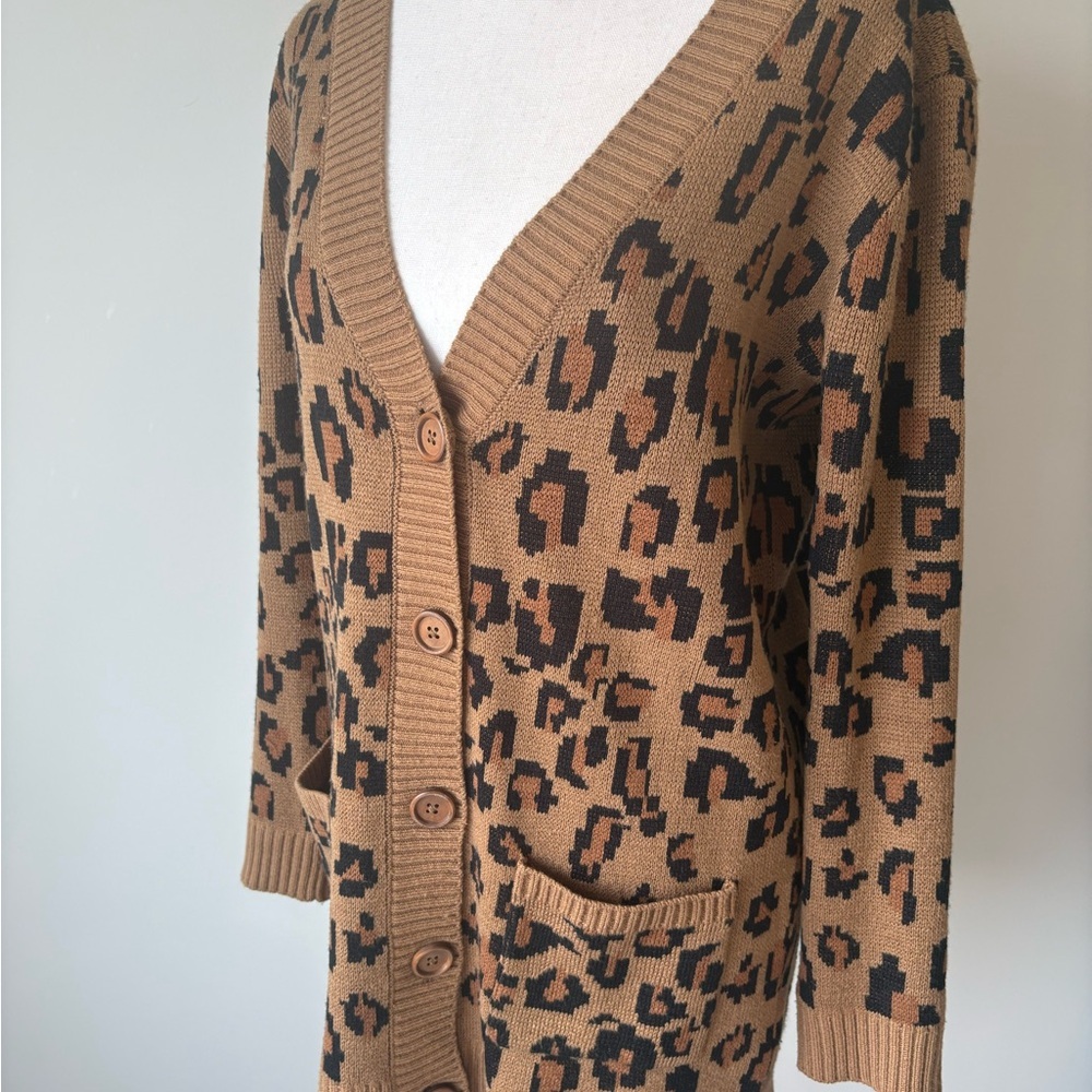 Beau Hudson Leopard Knit Cardigan Oversized XXS V Neck - Picture 5 of 10